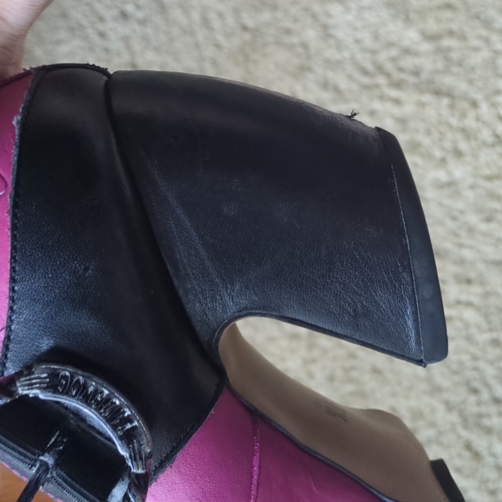 John Fleuvog Pink & Black Heels With Buckle Strap Size 7.5 - Picture 11 of 16